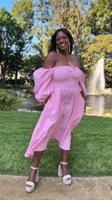 Review of product The colette linen on or off the shoulder dress in spring pink
