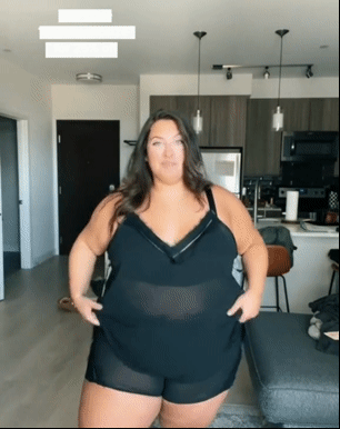 Plus size creator reviewing dress top
