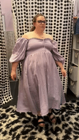 Review of product The Colette Linen On or Off the Shoulder Dress in Lilac